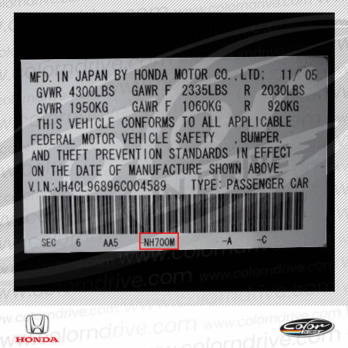 Esempio di etichetta del codice colore HONDA 1