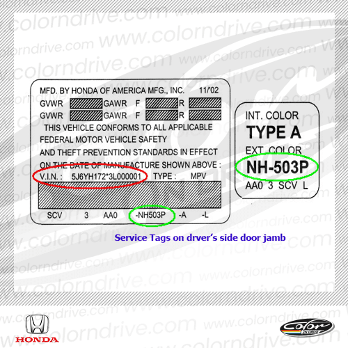 Esempio di etichetta del codice colore HONDA 2